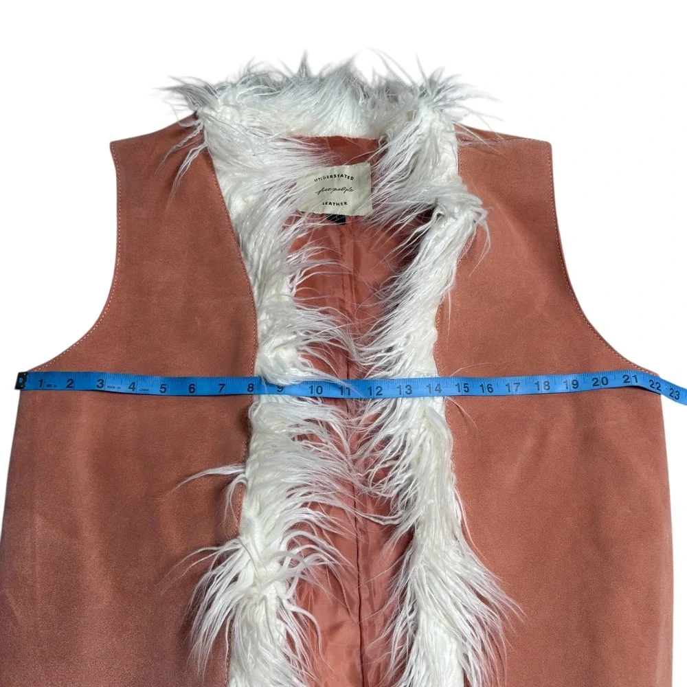 Free People Leather Vest Faux Fur Trimmed Peach Boho Festival‎ L
